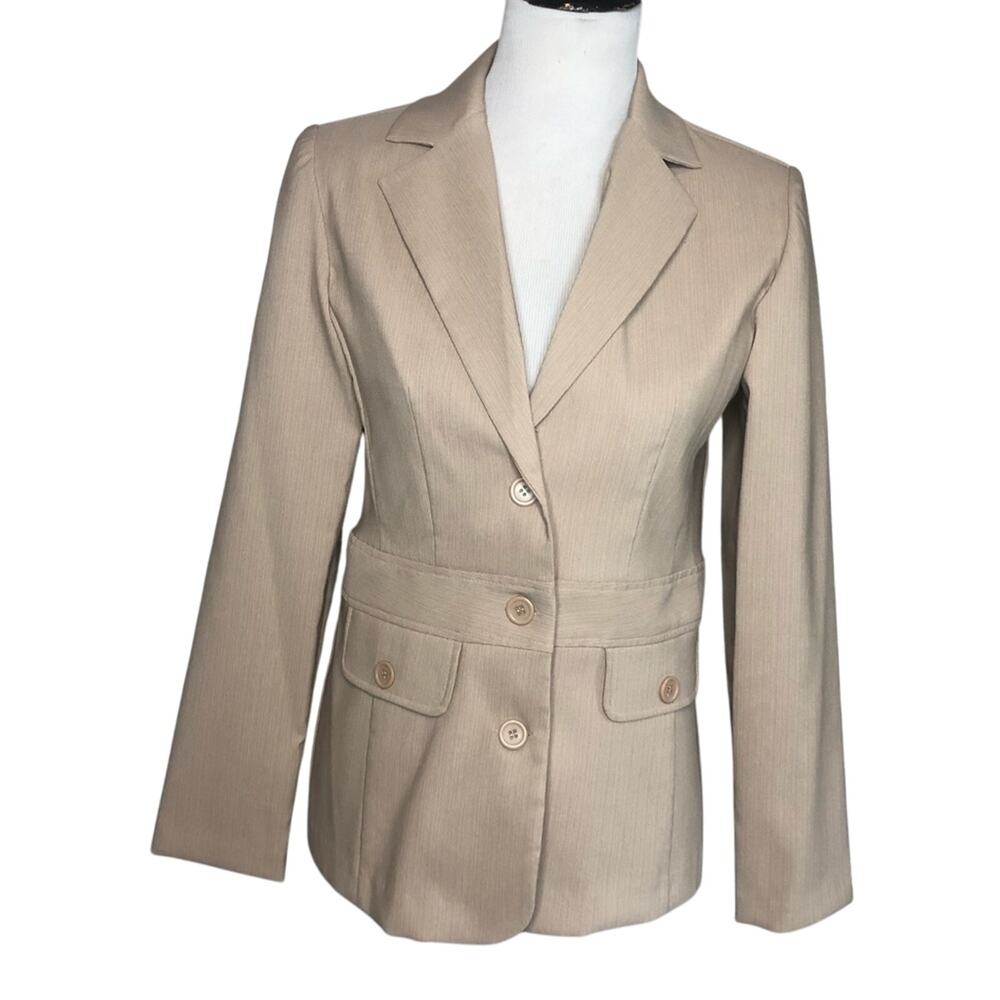 Courtenay Camel Tan Pinstriped Women’s Suit, Blazer & Pants, Size 8, NWOT